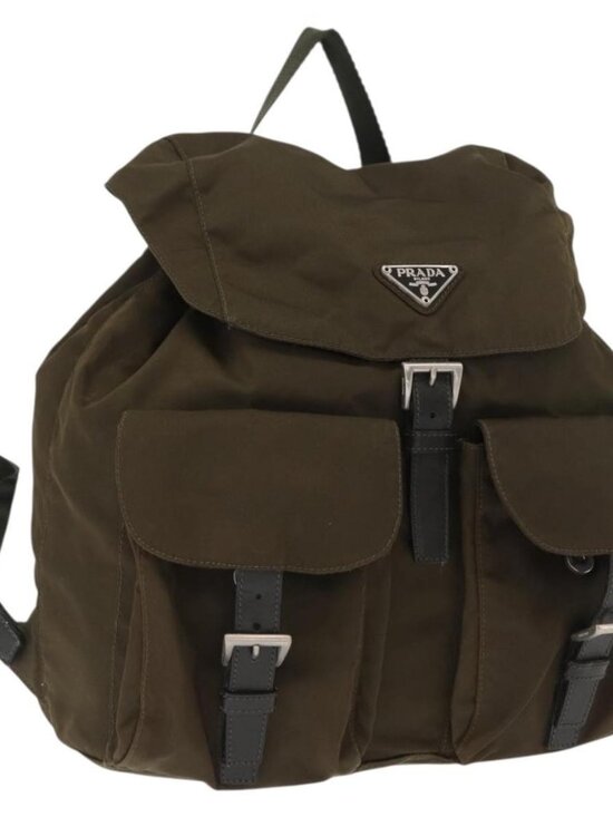 PRADA Backpack Nylon Khaki Silver Auth 168394 main image 11